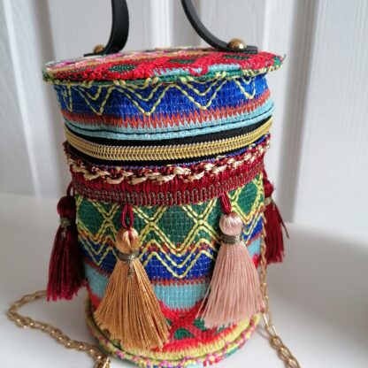 boho bag, tassel bag, cylinder bag